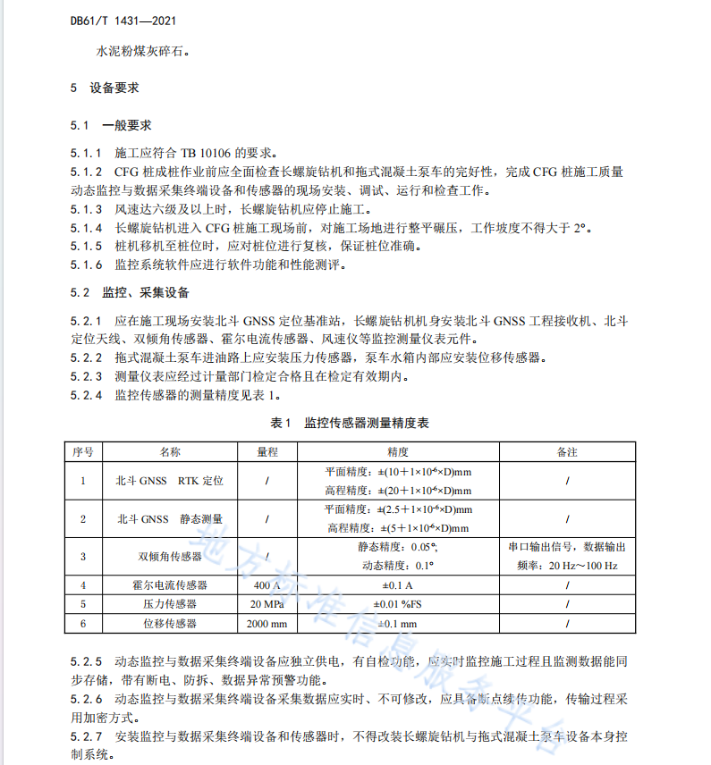 DB61 T1431-2021 水泥粉煤灰碎石桩施工质量动态远程监控规范