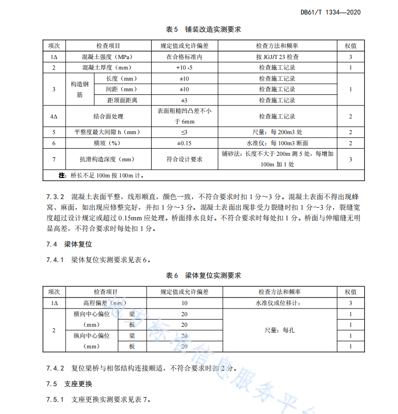 DB61T1334-2020混凝土梁桥维修加固工程质量评定规范