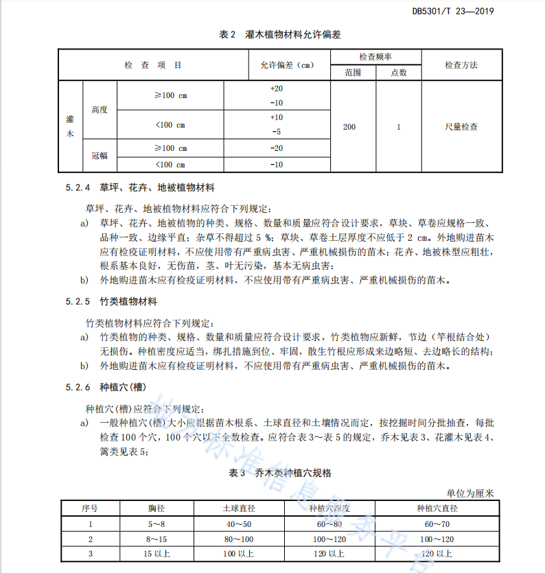 DB 5301T 23—2019 园林绿化工程验收规范