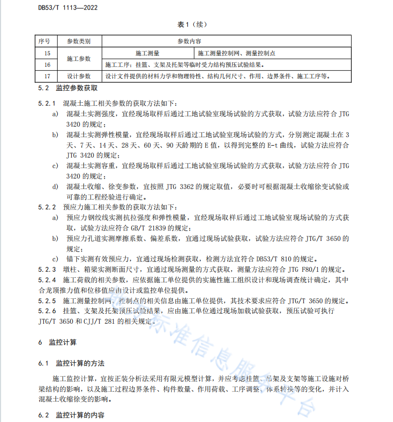 DB53T 1113-2022 预应力混凝土连续刚构桥施工监控技术规程