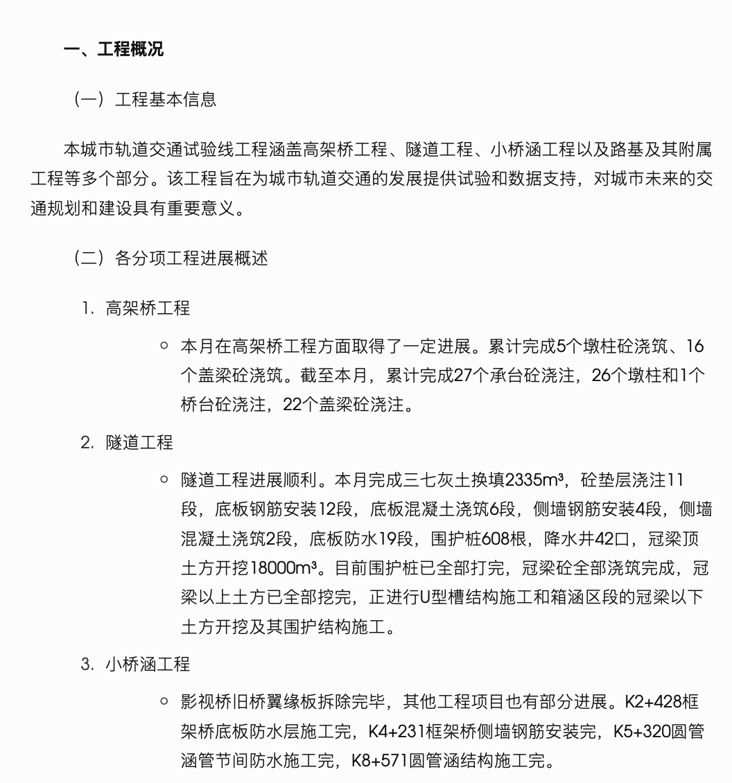 城市轨道交通试验线工程项目监理月报