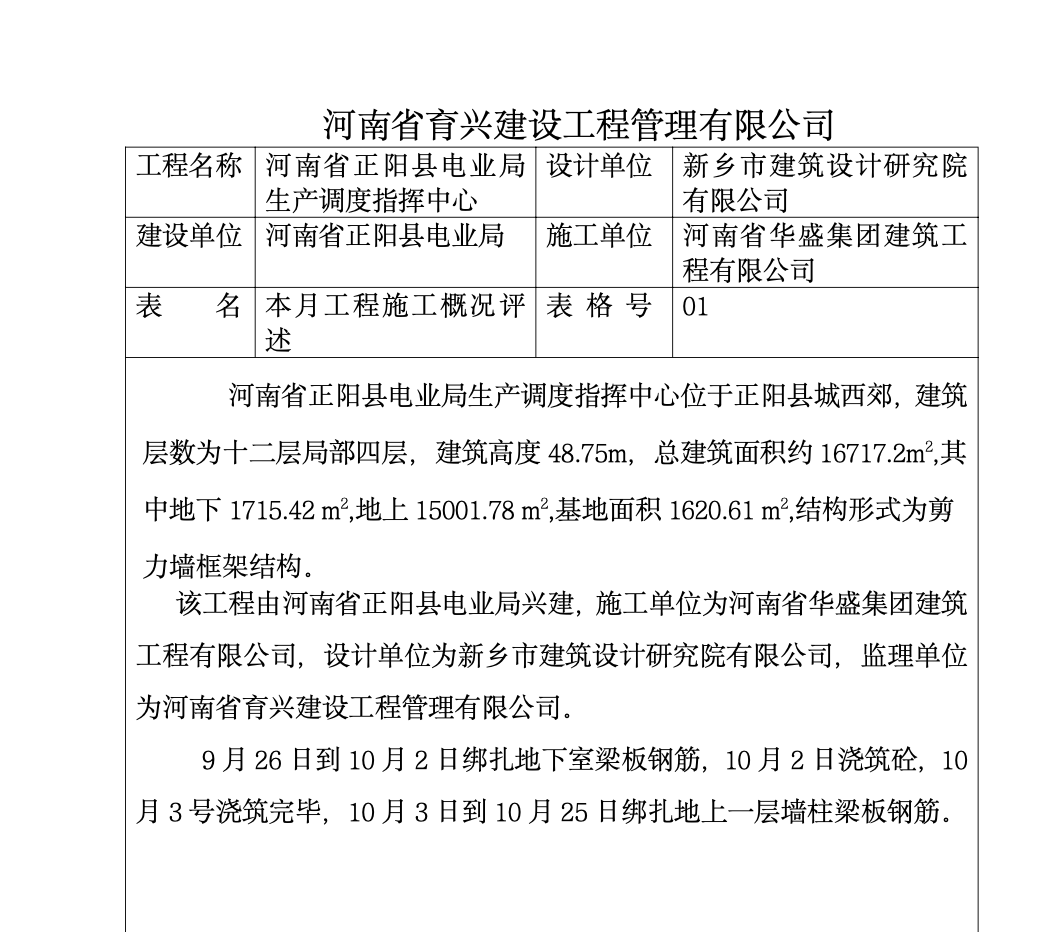 河南省正阳县电业局生产调度指挥中心工程建设监理工作月报