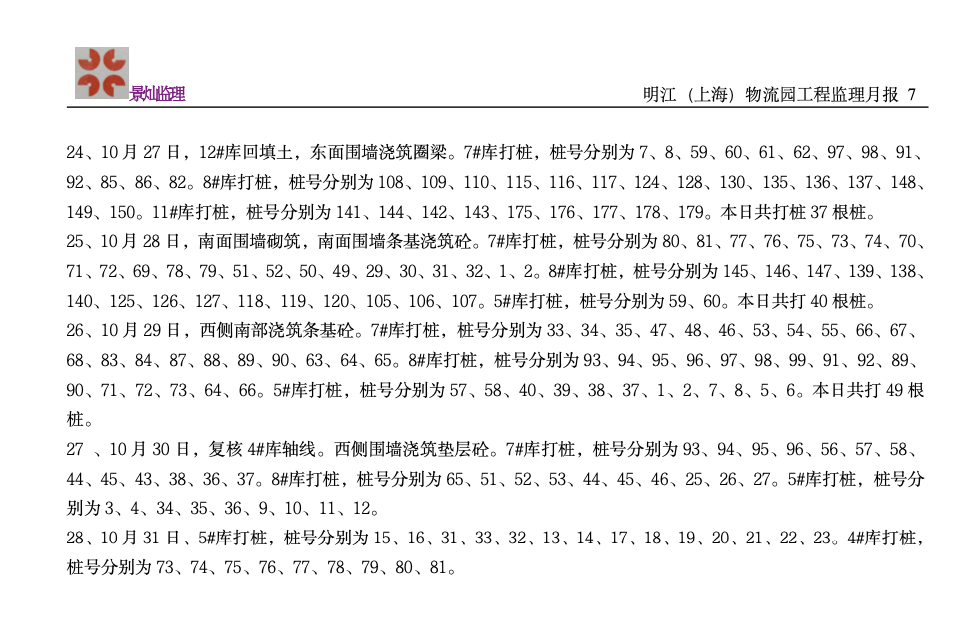 明江（上海）国际物流园工程建设监理工作月报