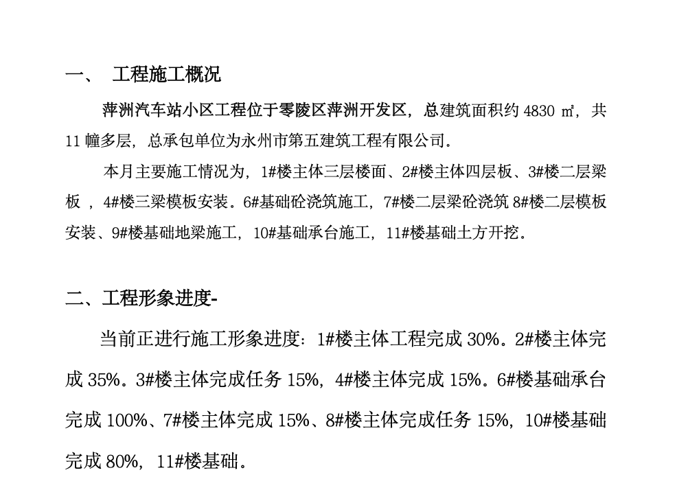 萍洲汽车站小区工程监理月报