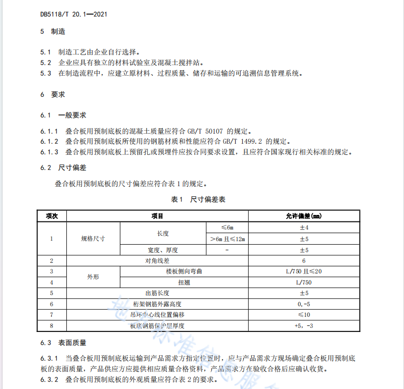 DB 5118 T 20.1—2021 配式建筑部品部件交付规范 第1部分：叠合板用预制底板