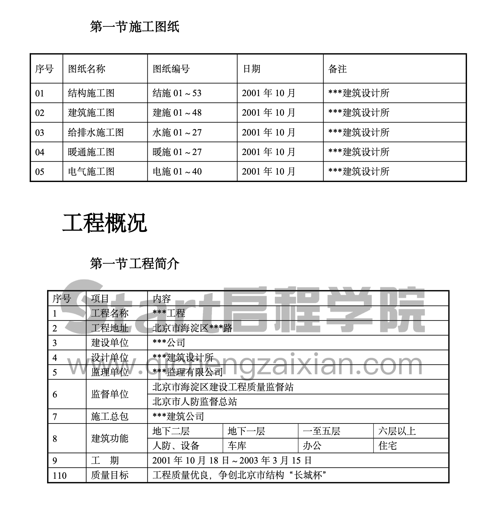 北京市某住宅综合楼工程施工组织设计