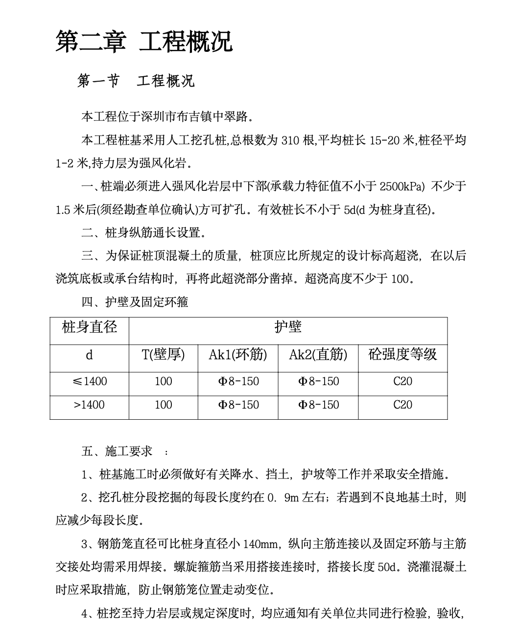 桂芳园2626-D楼人工挖孔桩工程施工组织设计