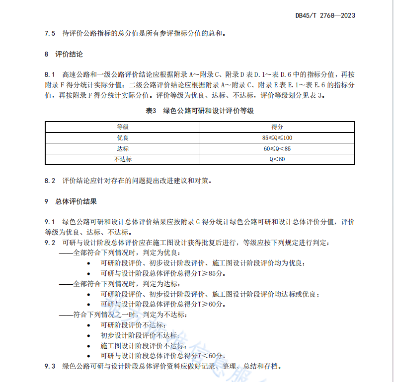 DB45T 2768-2023 綠色公路評價規(guī)程 第1部分：可研和設計