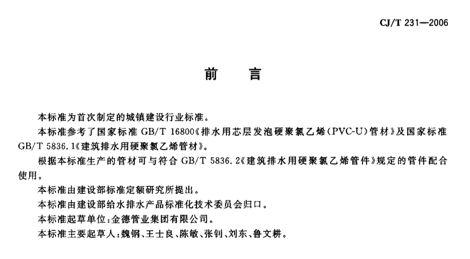 CJT231-2006排水用硬聚氯乙烯（PVC-U）玻璃微珠復(fù)合管材