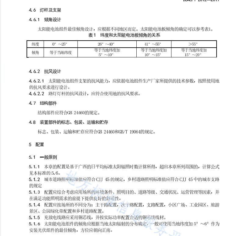 DB45T2012-2019 太陽能路燈組成與配置規(guī)范