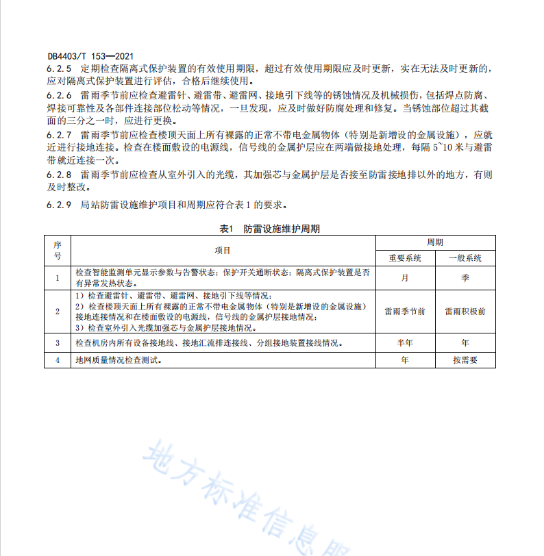 DB4403 T153-2021 供配電及信息系統(tǒng)隔離式防雷接地工程運行維護管理規(guī)范