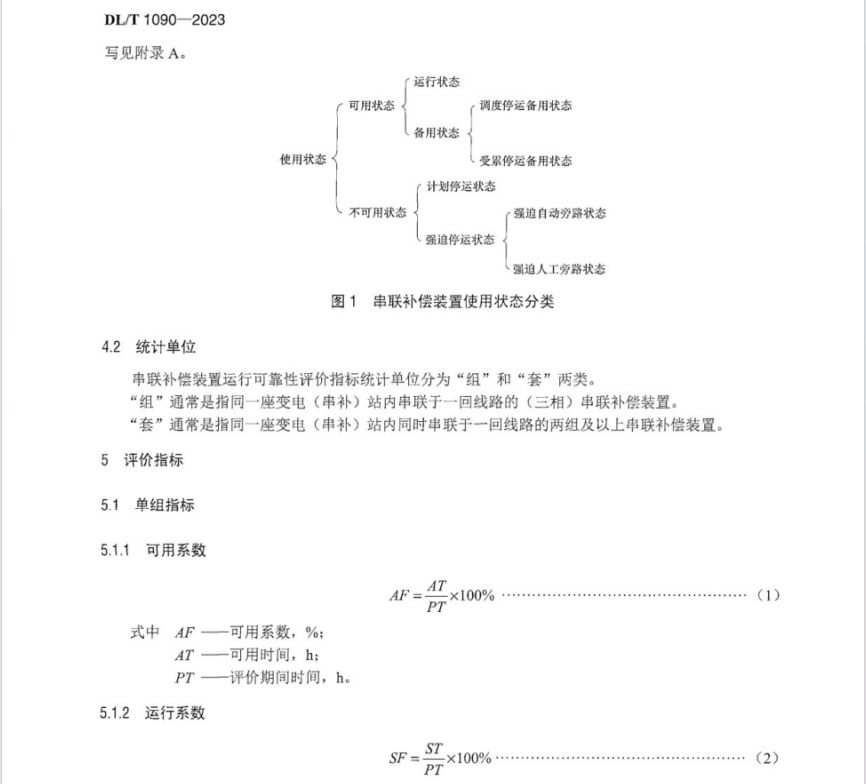 DL T 1090-2023 串聯(lián)補(bǔ)償裝置可靠性評價指標(biāo)導(dǎo)則