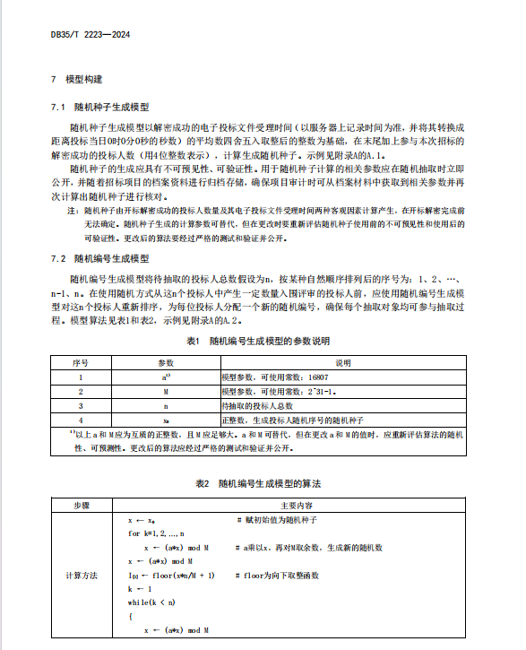 DB35 T 2223-2024 建設(shè)工程招投標(biāo)可驗證隨機抽取數(shù)學(xué)模型應(yīng)用要求