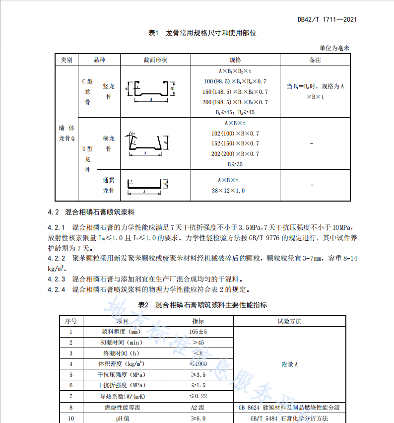 DB42T1711-2021 輕鋼龍骨-混合相磷石膏噴筑墻體技術(shù)規(guī)程