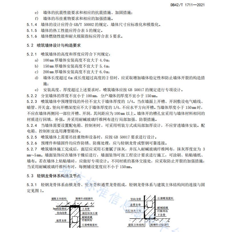 DB42T1711-2021 輕鋼龍骨-混合相磷石膏噴筑墻體技術(shù)規(guī)程