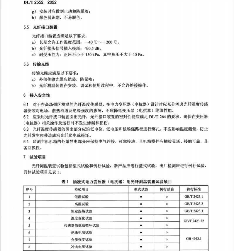 DL T 2552-2022 油浸式電力變壓器用光纖測溫裝置技術(shù)規(guī)范