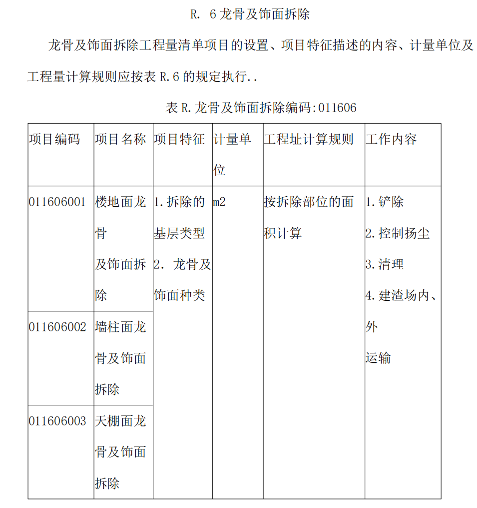 拆除項目工程量計算規(guī)則