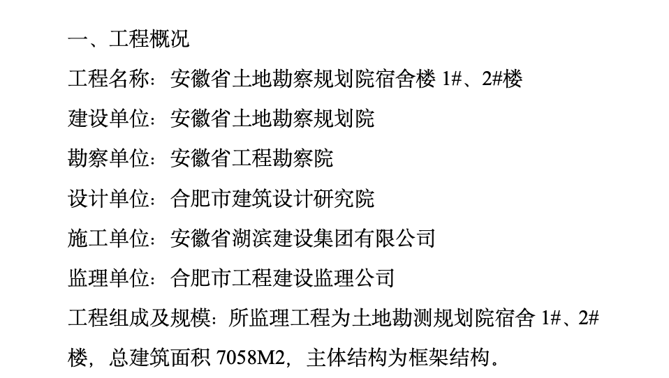 安徽省土地勘測規(guī)劃院宿舍樓工程旁站監(jiān)理方案