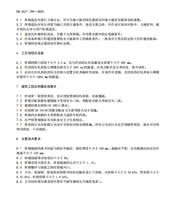 DB43T 759-2024 鋼結(jié)構(gòu)農(nóng)業(yè)機(jī)械庫棚建設(shè)技術(shù)規(guī)范