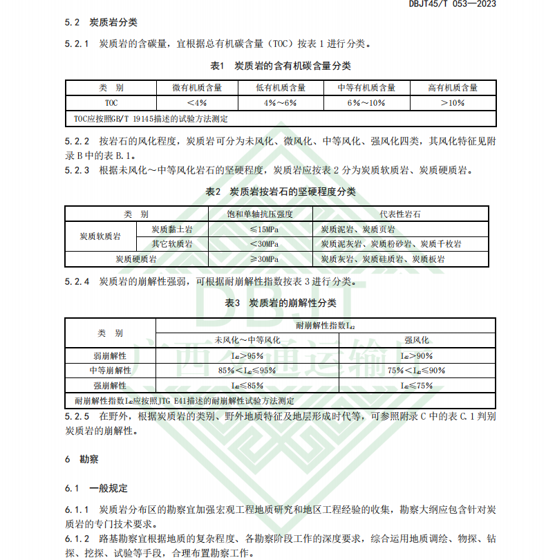 DBJT45 T 053-2023 炭質(zhì)巖路基設(shè)計與施工技術(shù)指南