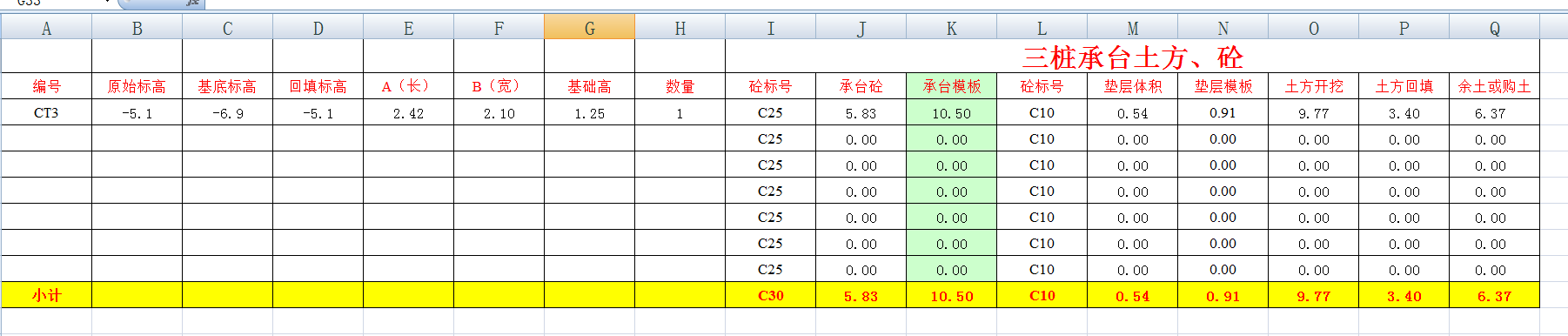 土建工程量計算表大全