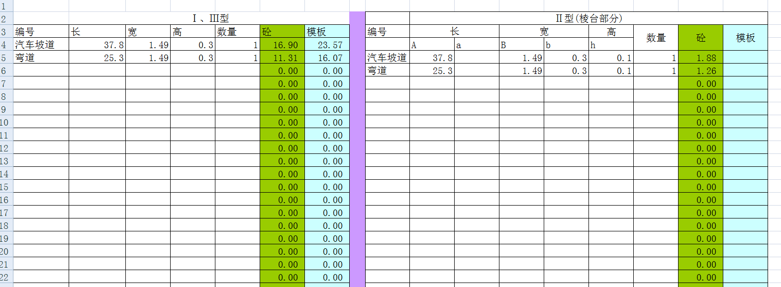 土建工程量計算表大全