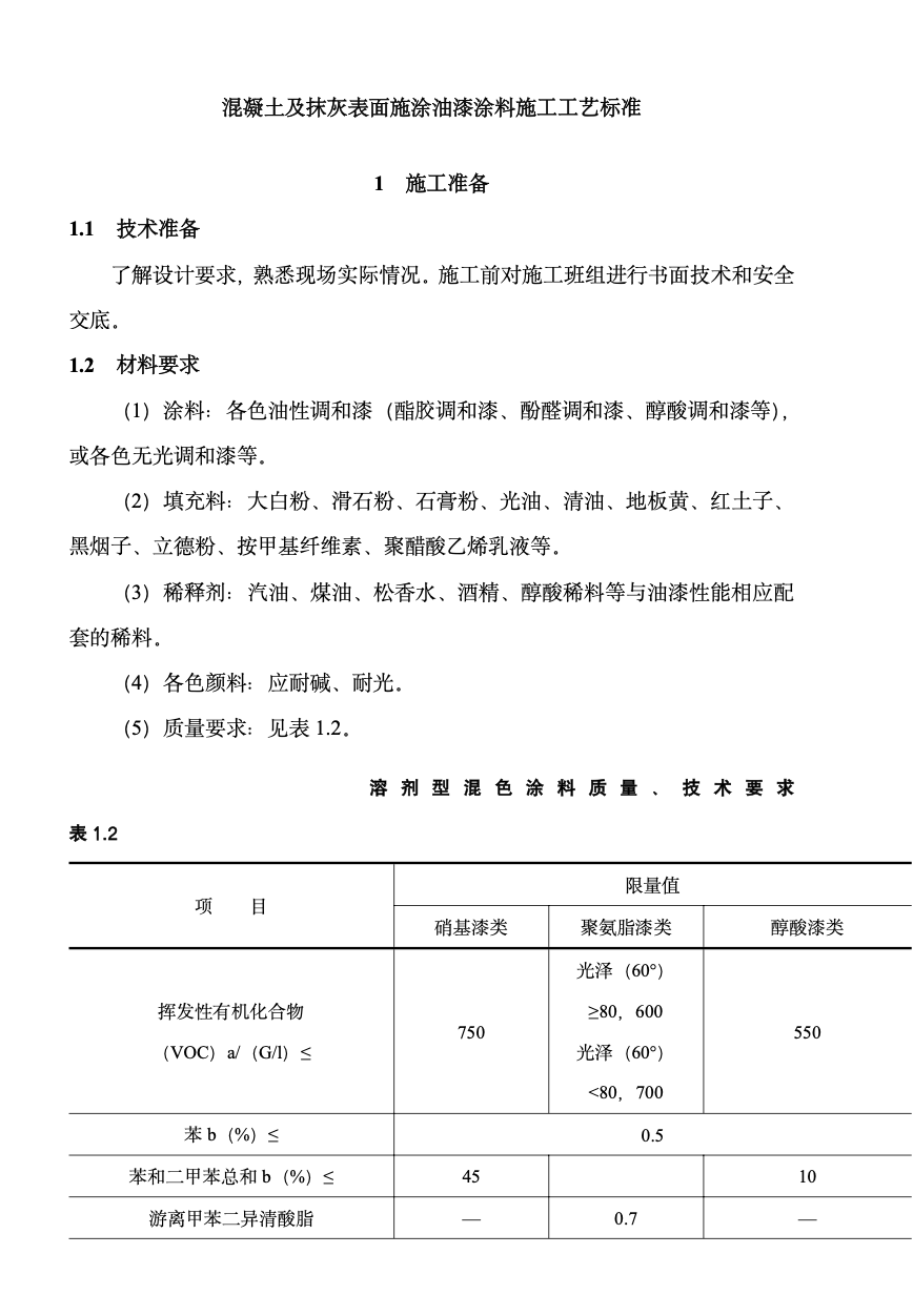 混凝土及抹灰表面施涂油漆涂料施工工藝標準