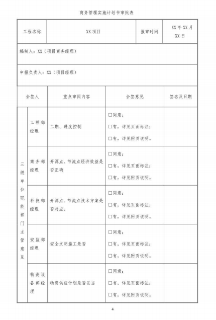 中建X局商务管理实施计划书