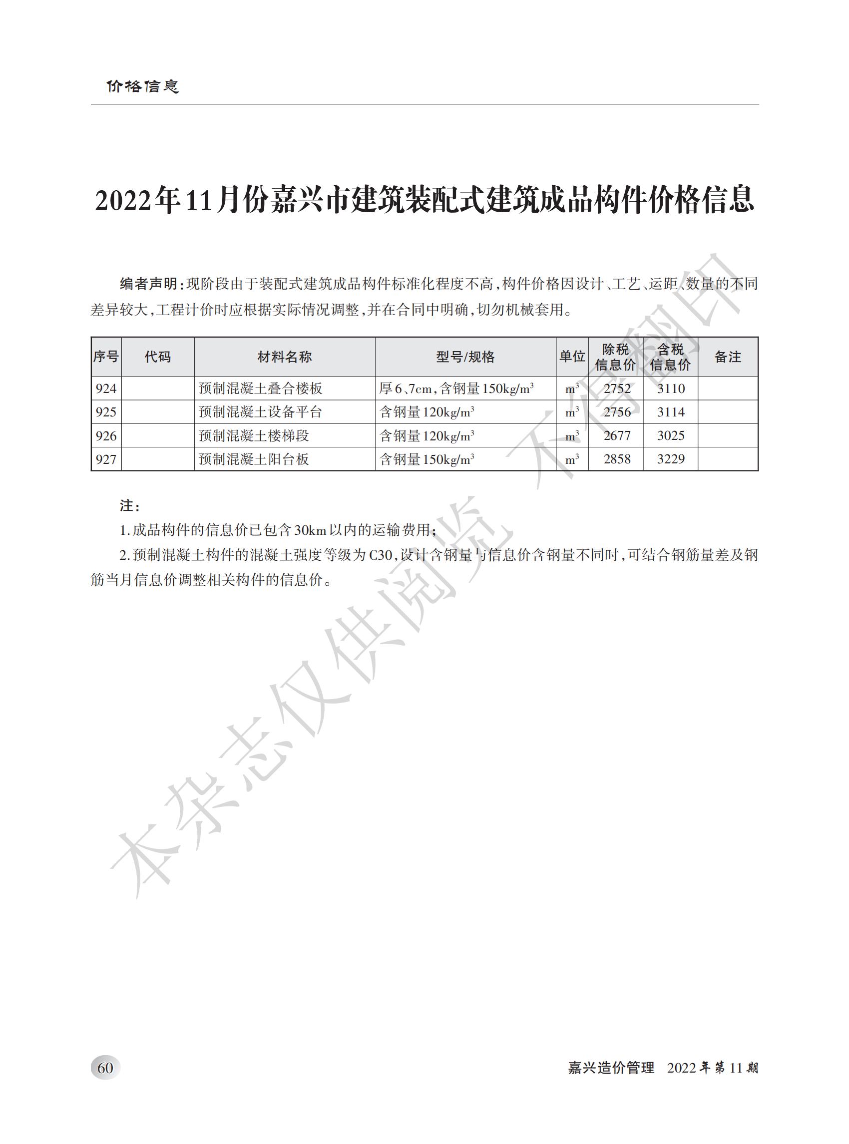 2022年嘉兴造价管理综合信息11月刊