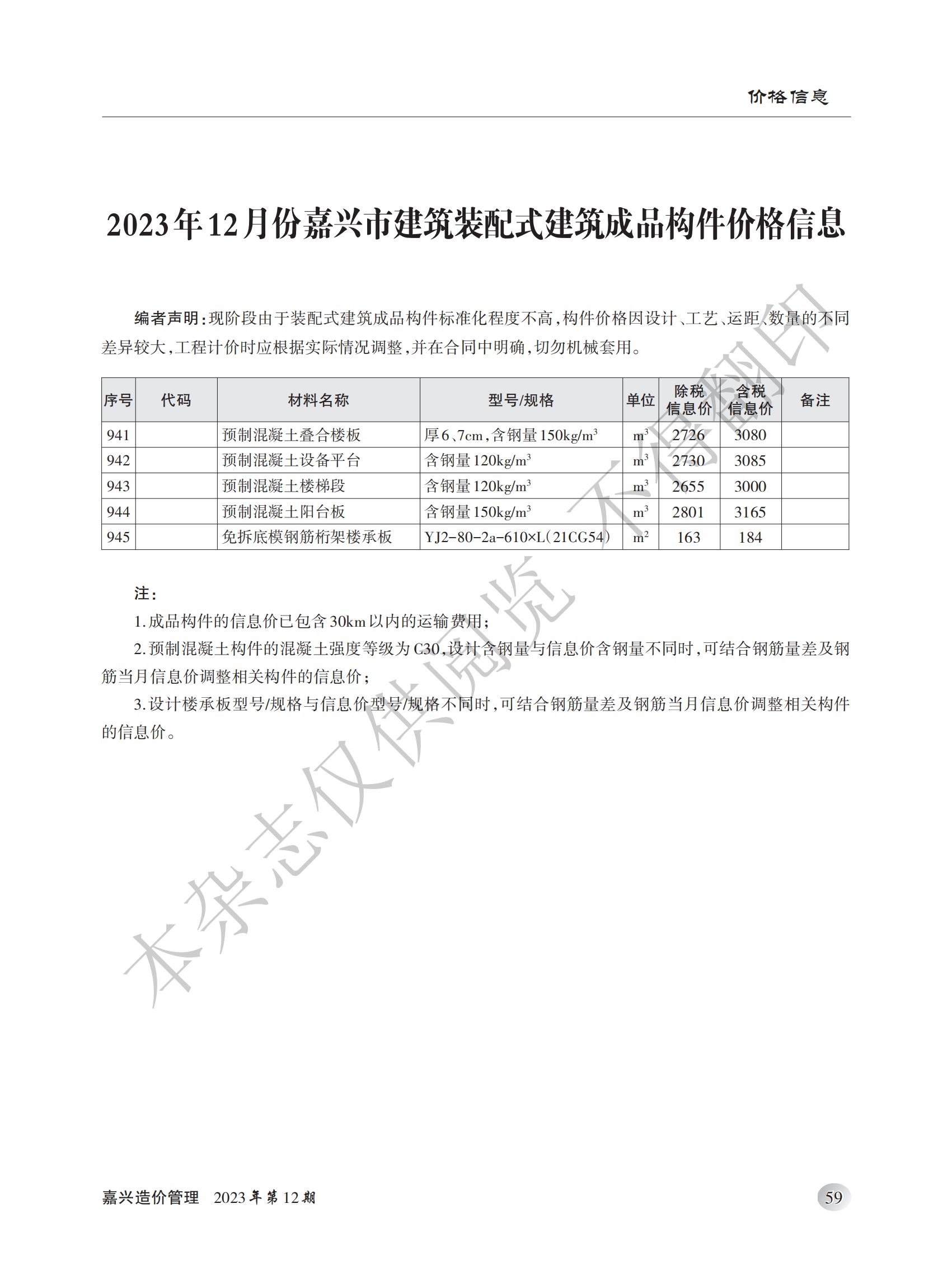 2023年嘉兴造价管理综合信息12月刊