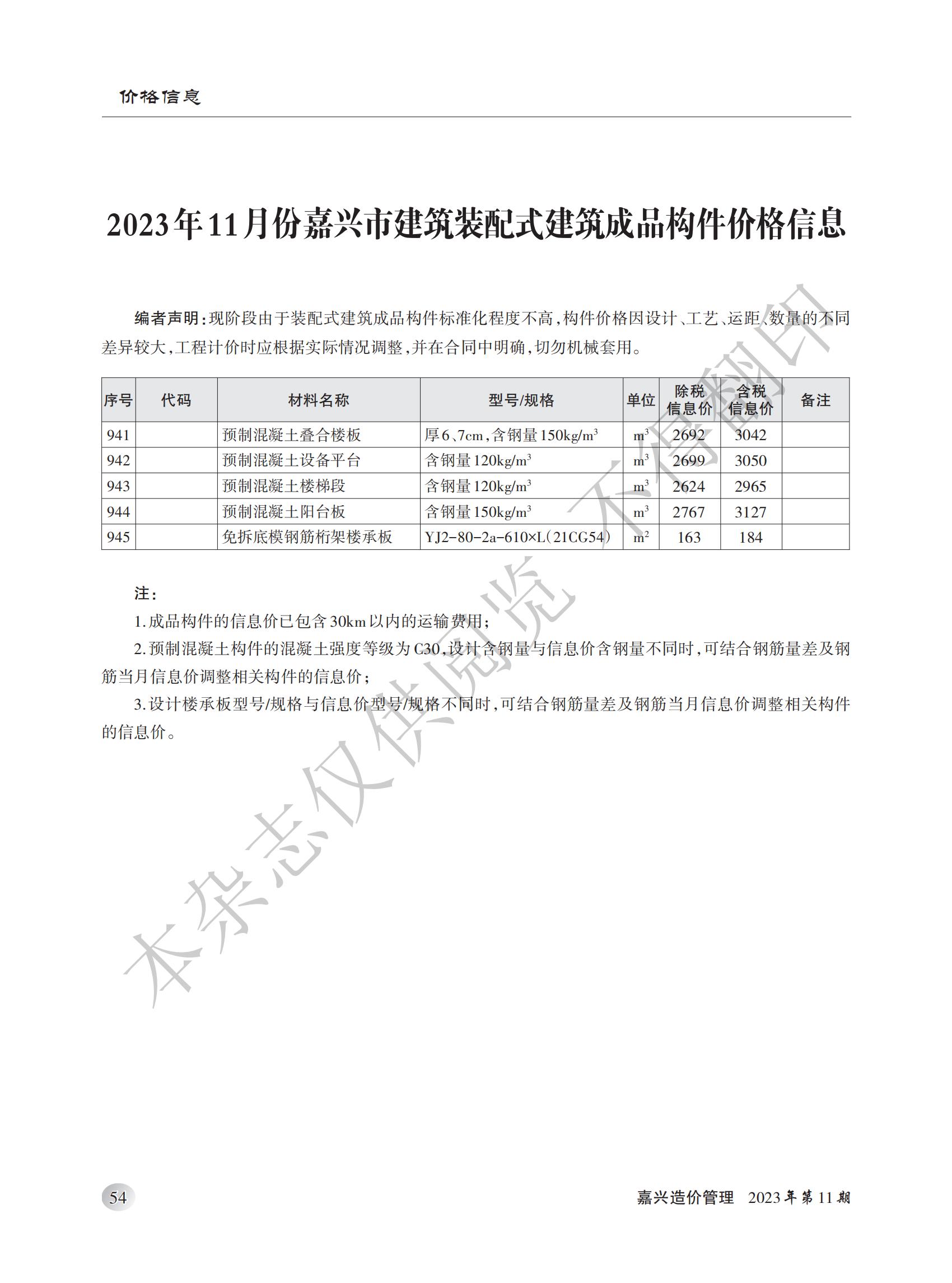 2023年嘉兴造价管理综合信息11月刊