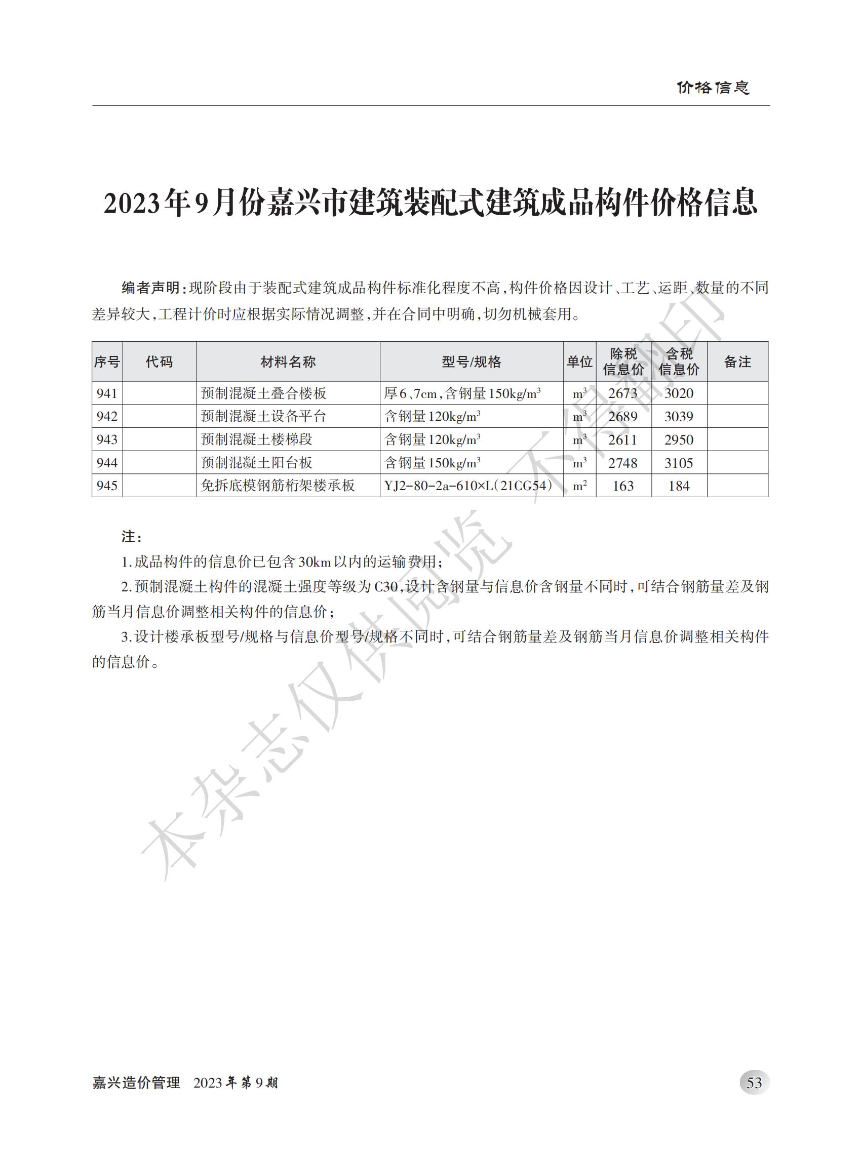 2023年嘉兴造价管理综合信息9月刊