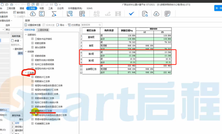 为何老师的措施钢筋统计表的第2层和第3层没有现浇板的工程量呢？