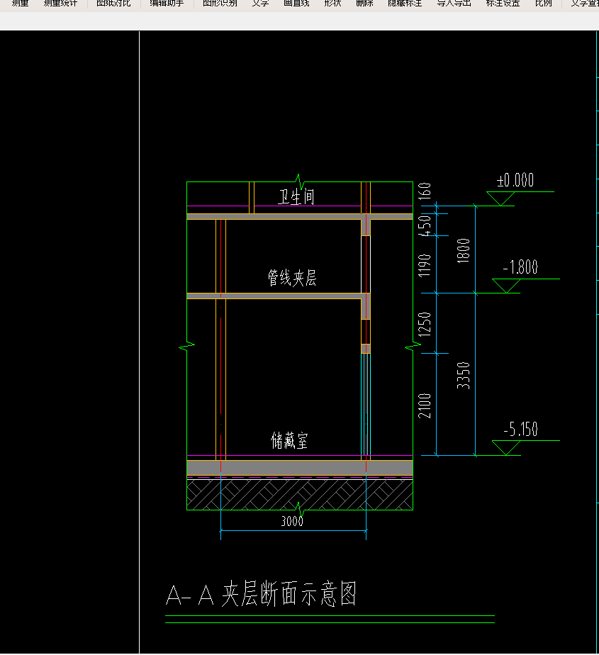 層頂標(biāo)高是-0.4,，層底標(biāo)高是-5.2，這個(gè)-1.8是夾層,，需要計(jì)算墻的高度算膩?zhàn)庸こ塘?，這個(gè)夾層扣掉后高度應(yīng)該是多少