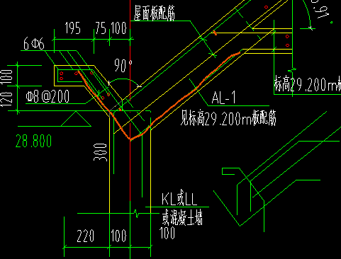 挑檐与屋面钢筋连接