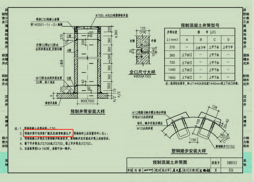 老师好，请问下图一图集中说的参考一级配筋生产，那图集中井筒尺寸为700/800，那我找配筋方式的话是要找700直径管的配筋方式吗，还是找图纸井筒所在井对应的管的配筋方式呢，比如图纸中是2200*1100矩形直线井，对应的管是D1500，我该找D1500管的配筋方式吗