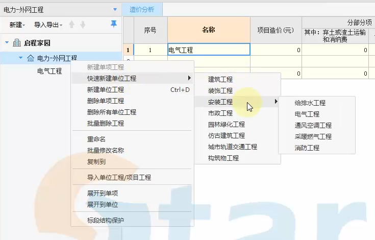 我怎么才能新建电气工程的预算呢？