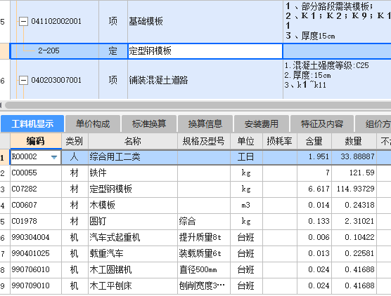 打混凝土路面，需要用模板，工料机不知道使用原因。